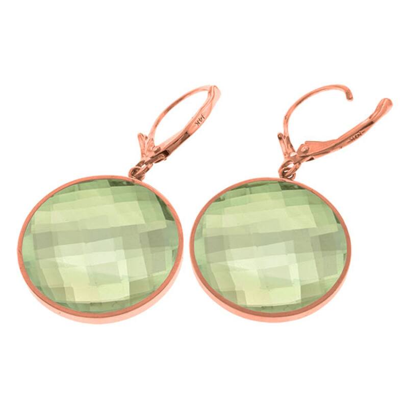 14K Solid Gold Leverback Earrings Round Green Amethyst Certified