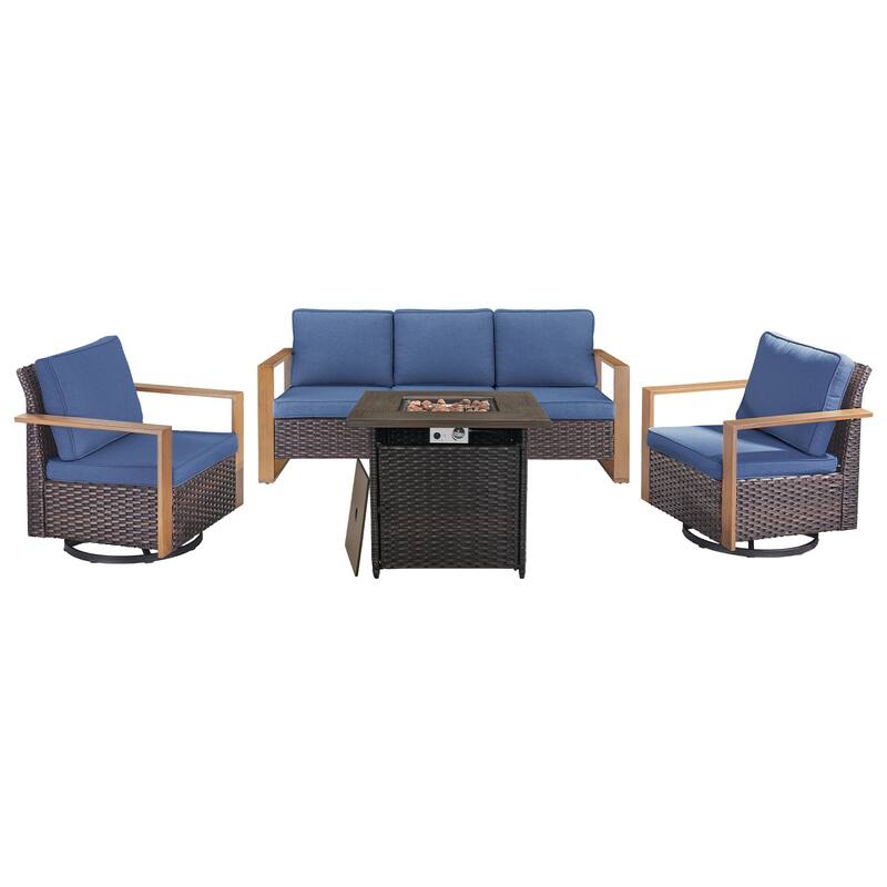 Pocassy Outdoor Fire Pit Conversation Set 3-Seat Sofa Chairs Patio Furniture Set