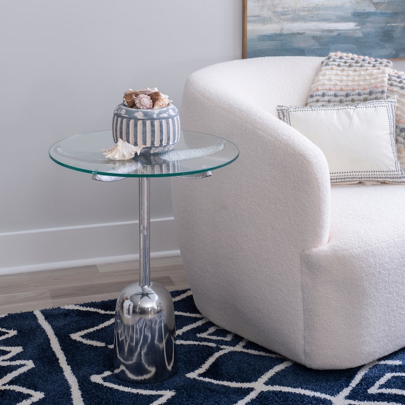 Sertori Silver Aluminum Glass Top Starfish Accent Table