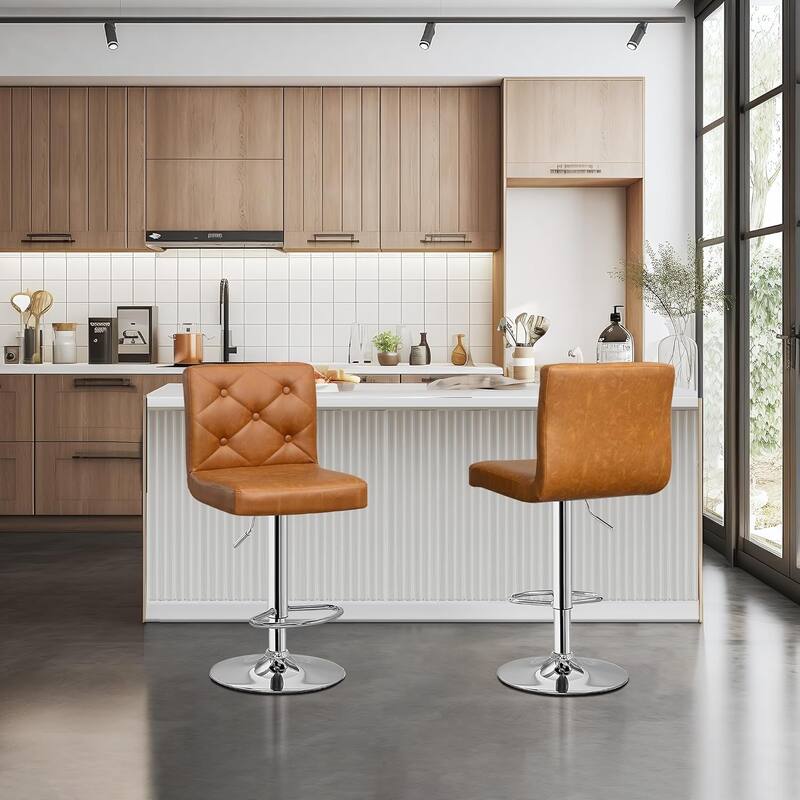 VECELO Bar Stools Set of 2 Armless Adjustable Swivel Modern PU Leather Button Barstools Four Colors are Available