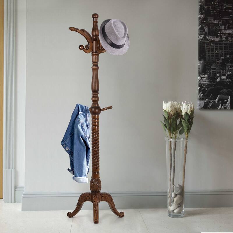 Creative Solid Ash Wood Freestanding Coat Rack with 8 Hooks
