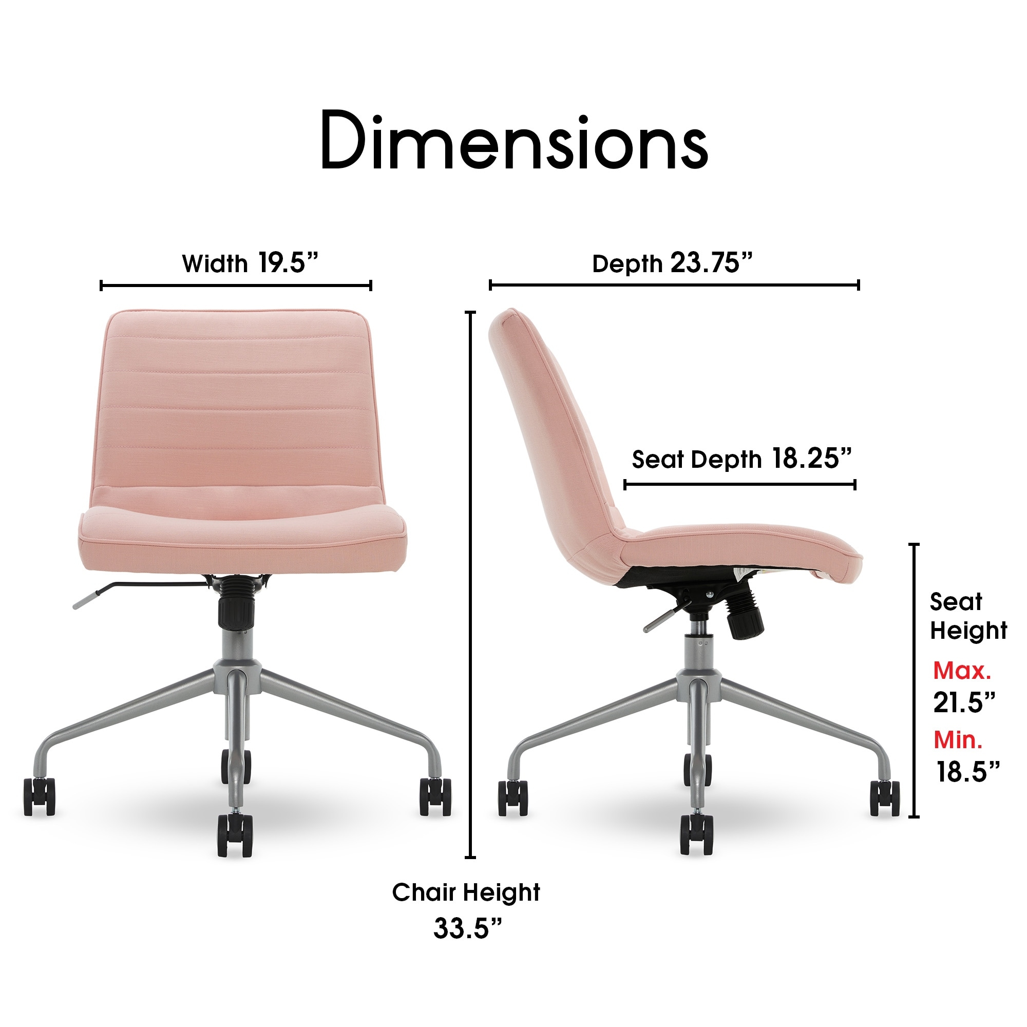 Elle Decor Adelaide Armless Task Chair Adjustable Height Desk