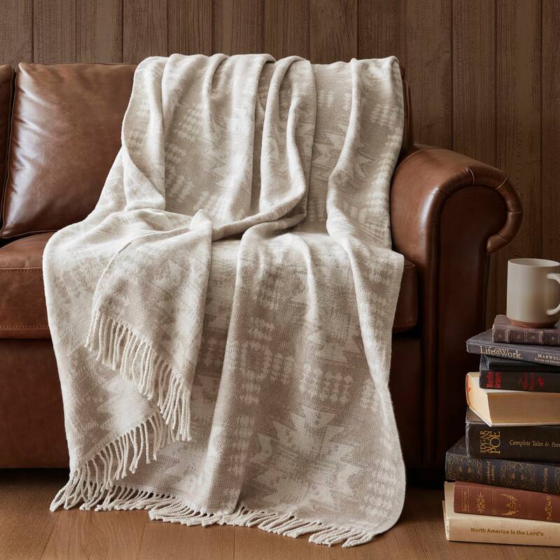 Woolrich Alberta Cotton Blend Throw - Neutral Aztec - 50x60"