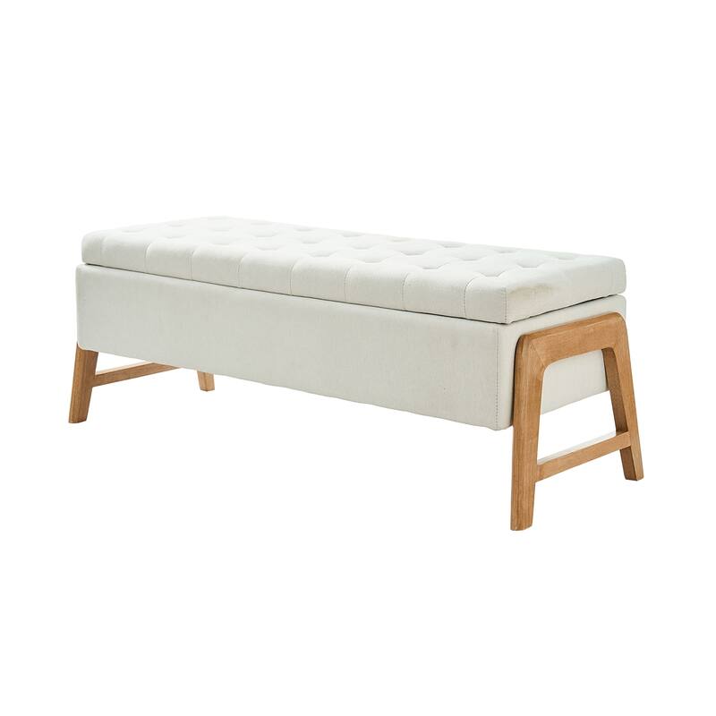 Rita Mid-century Modern Upholstered Storage Bench with Tufted Seat and Solid Wood Leg by HULALA HOME