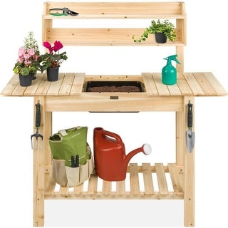 Shop Outdoor Garden Wood Potting Bench Expandable Top With Food Grade Plastic Sink Natural Overstock 32072457