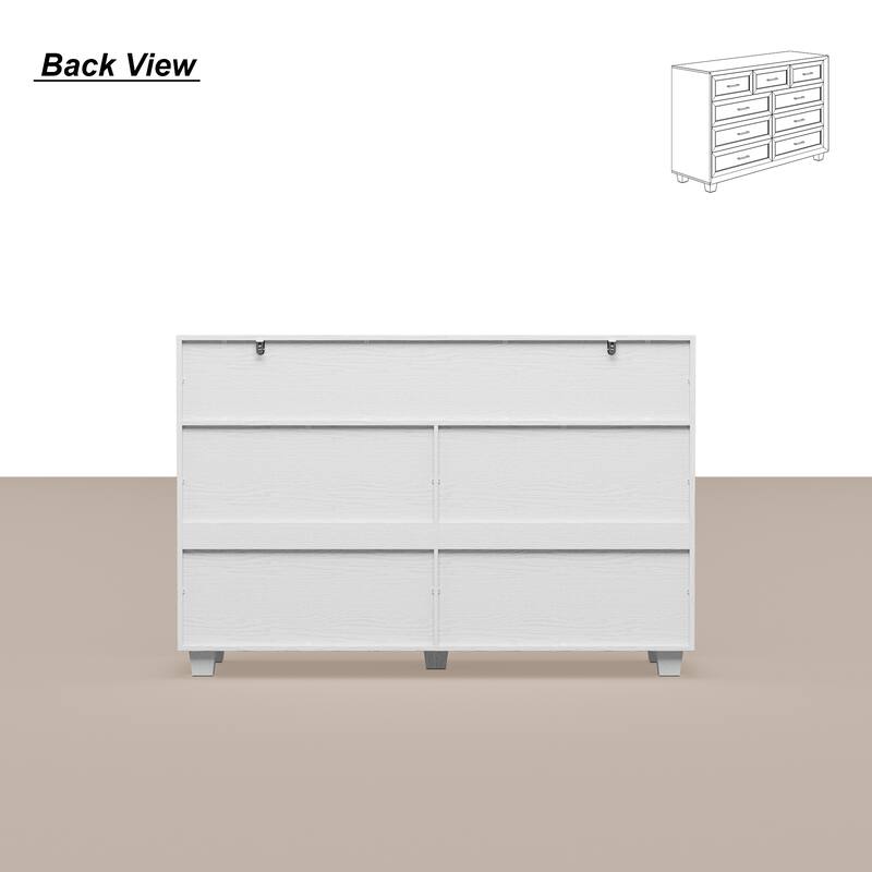 Modern 9-Drawer Dresser with Solid Wood Legs, Vintage Brown and White Wood Grain Options, Bedroom Storage Chest