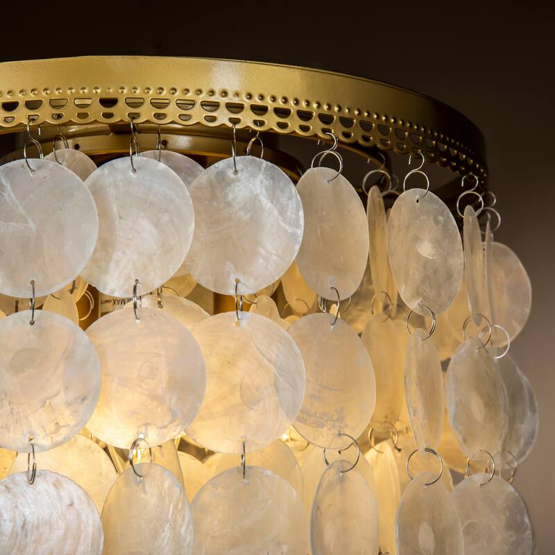 3-Light 13" Indoor Capiz Shell Flush Mount Ceiling Light Coastal Seashell Chandelier