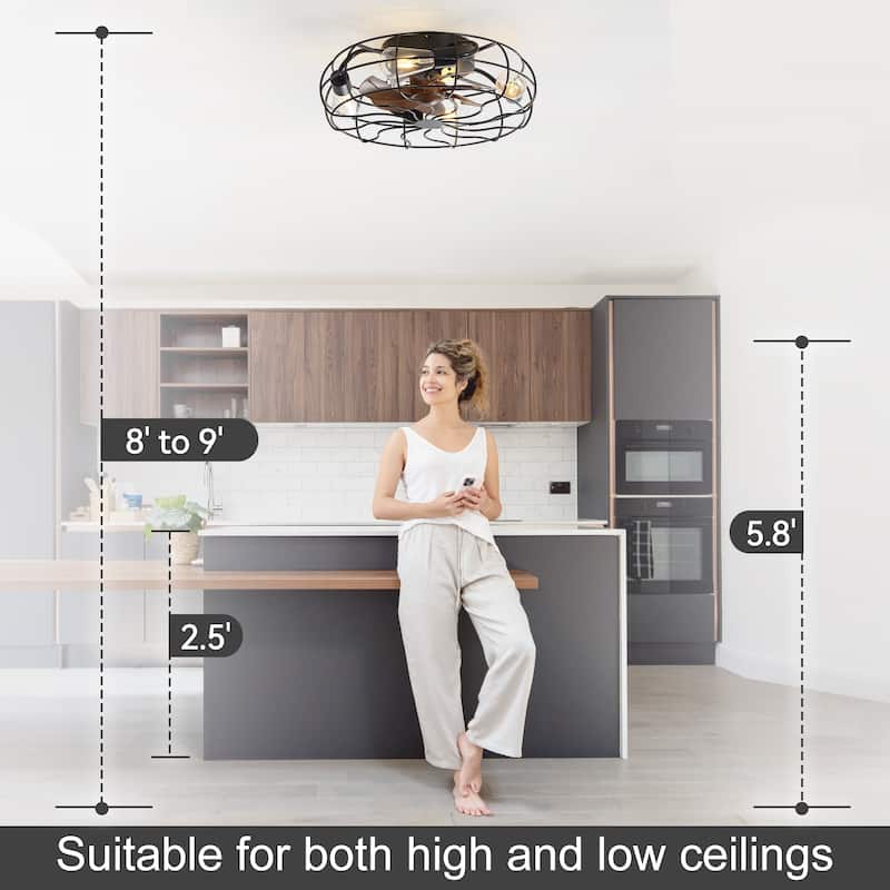 18.5"/23.6" Farmhouse Industrial Enclosed Caged Ceiling Fan with Light & Remote
