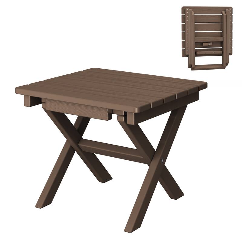 Outdoor Patio HDPE Foldable Side Table, Waterproof & Weather Resistant - Brown