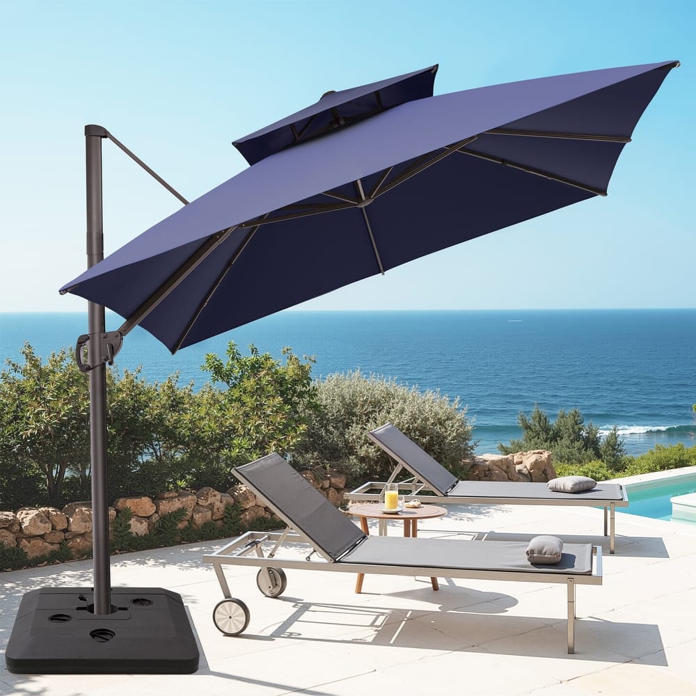Crestlive Products 10FT Square Patio Cantilever-Offset Umbrella with Base