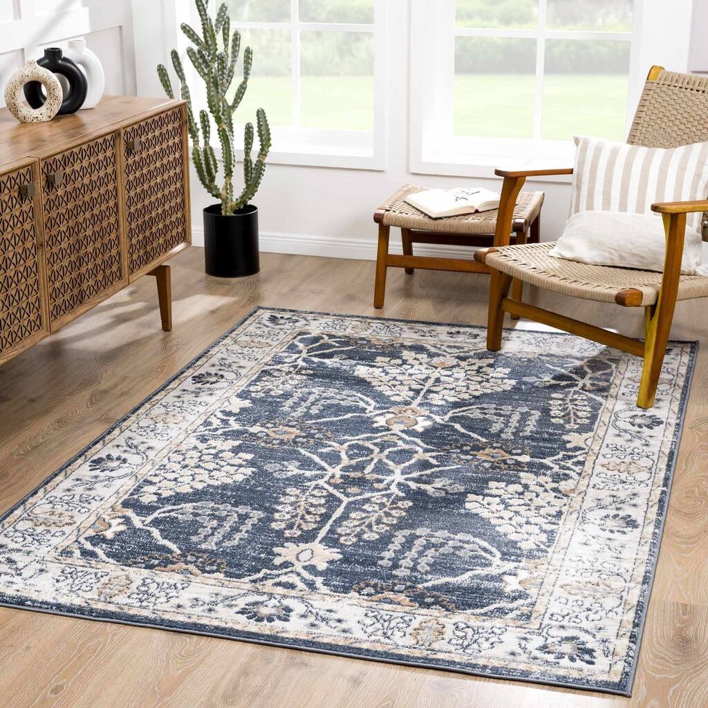Hauteloom Scalby Hallway, Kitchen Runner Rug - Denim, Cream, Peach - 2'7" x 10'