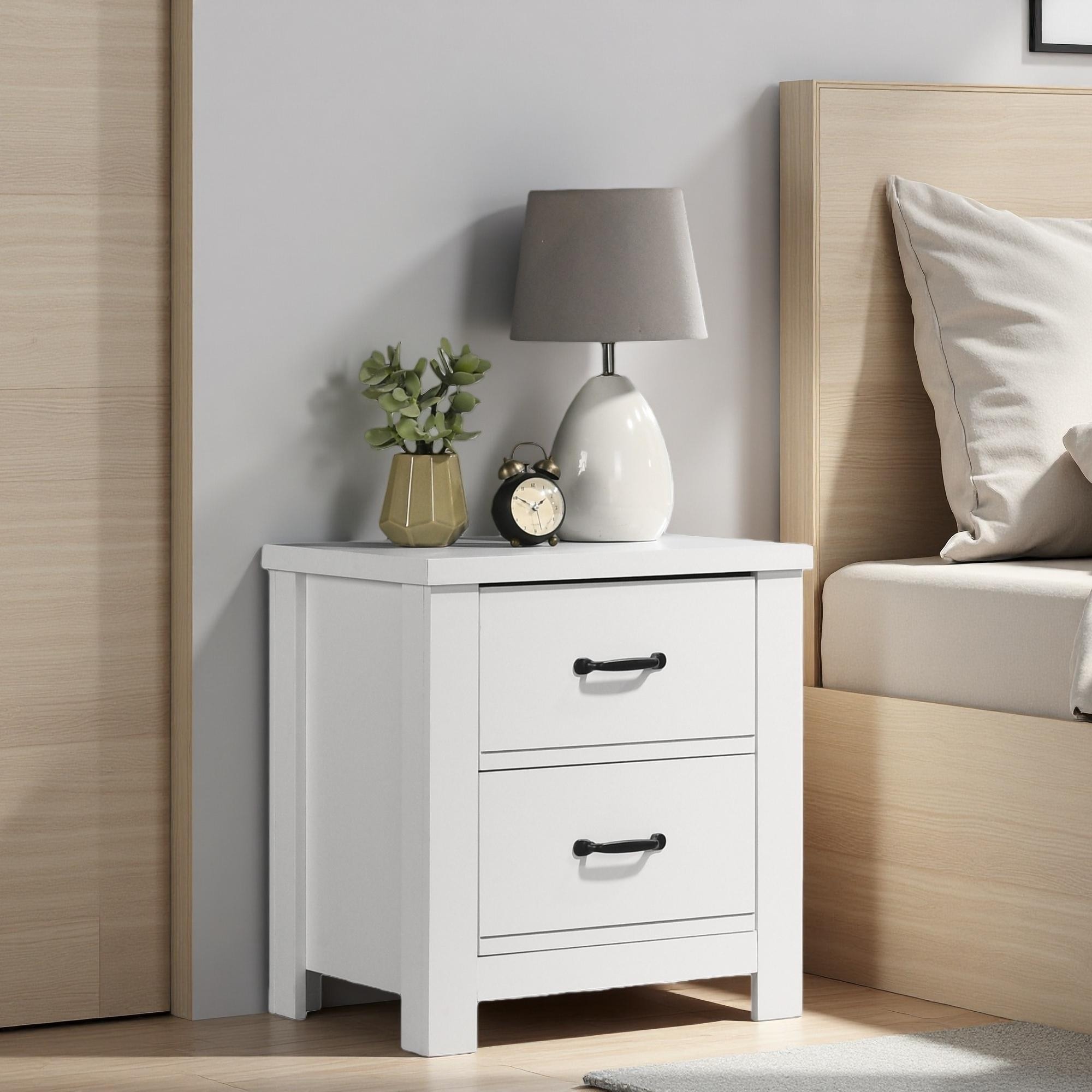 21.5"L 2-Drawer Nightstand Bedside Table with Paper Lamination Finish and Black Handles