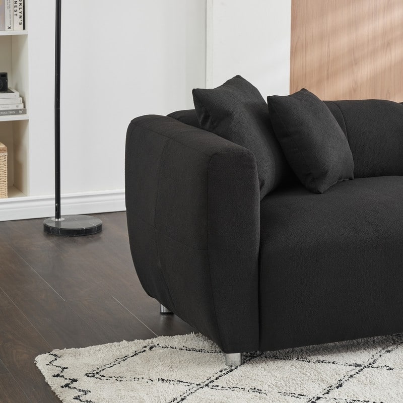 89" Cotton Linen Teddy 3-Seater Upholstered Sofa with Metal Legs