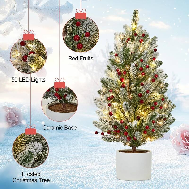 24 Inch Pre-lit Artificial Small Table Top Christmas Tree with Lights - 2FT
