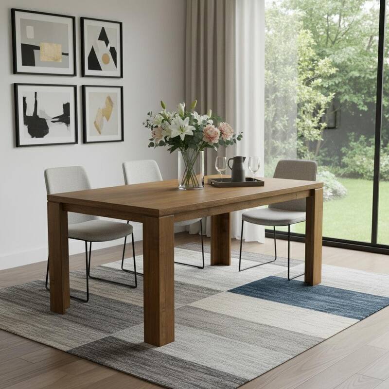 HomeRoots 71" Walnut Solid Wood Dining Table - 70.90 in. x 29.50 in. x 35.40 in. - Walnut - 70.90 in. x 29.50 in.  x 35.40 in.