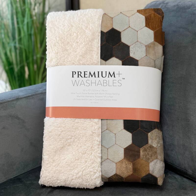 Premium Machine Washable ASB104 Faux Cowhide Sherpa Throw Blanket