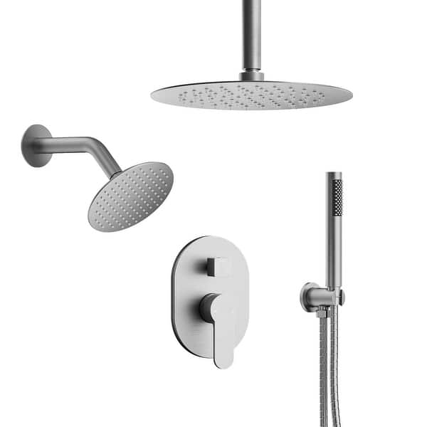 Fapully Single Handle 5-Spray 10 In. Shower Faucet Set With Shower Head And Handheld Shower In Brushed Nickel FAD-HS133N-10 - The Home Depot