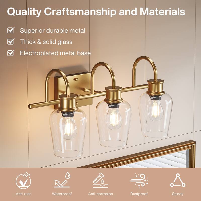 E26 Base Bath Vanity 3-Light Fixtures with Glass Shade for Bathroom