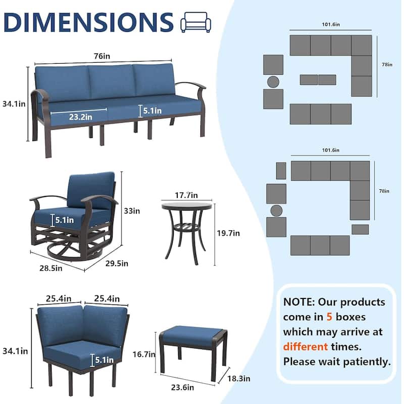 Kullavik Aluminum Corner Sofa Set, Patio Outdoor Sectional Sofa Set with Armrests and Footrests