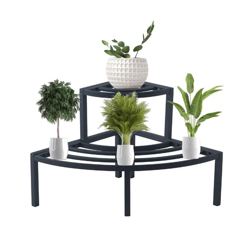2-Tier Plant Stand Lightweight - 19.29 x 19.29 x 15.75 inches - Black