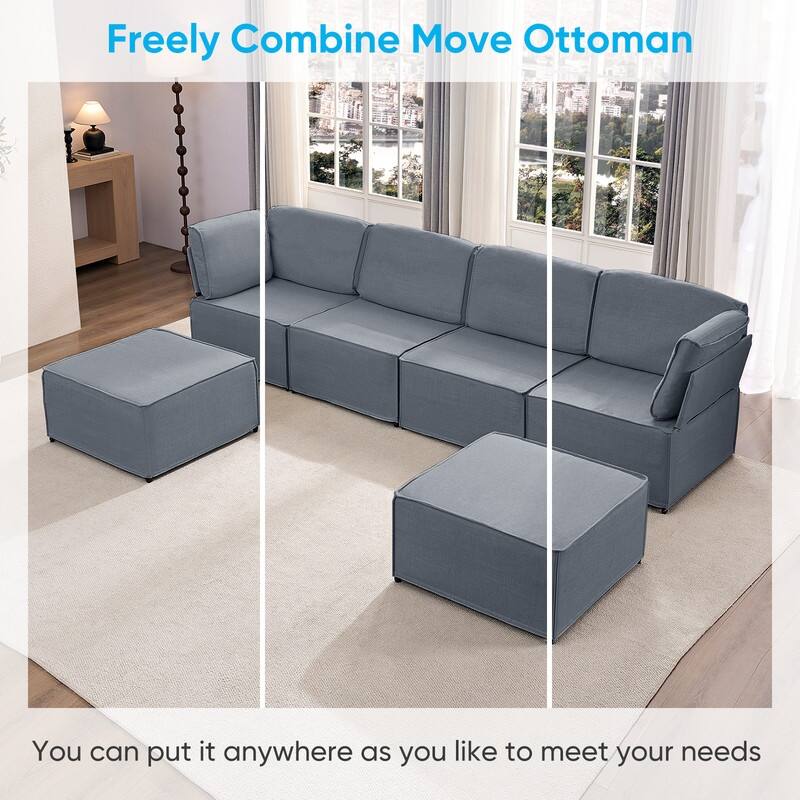 Mixoy Oversized Modular Sectional Sofa, U/L-Shaped Couch with Deep Seat, Ottoman, Convertible Modern Linen Sleeper Sofa Bed