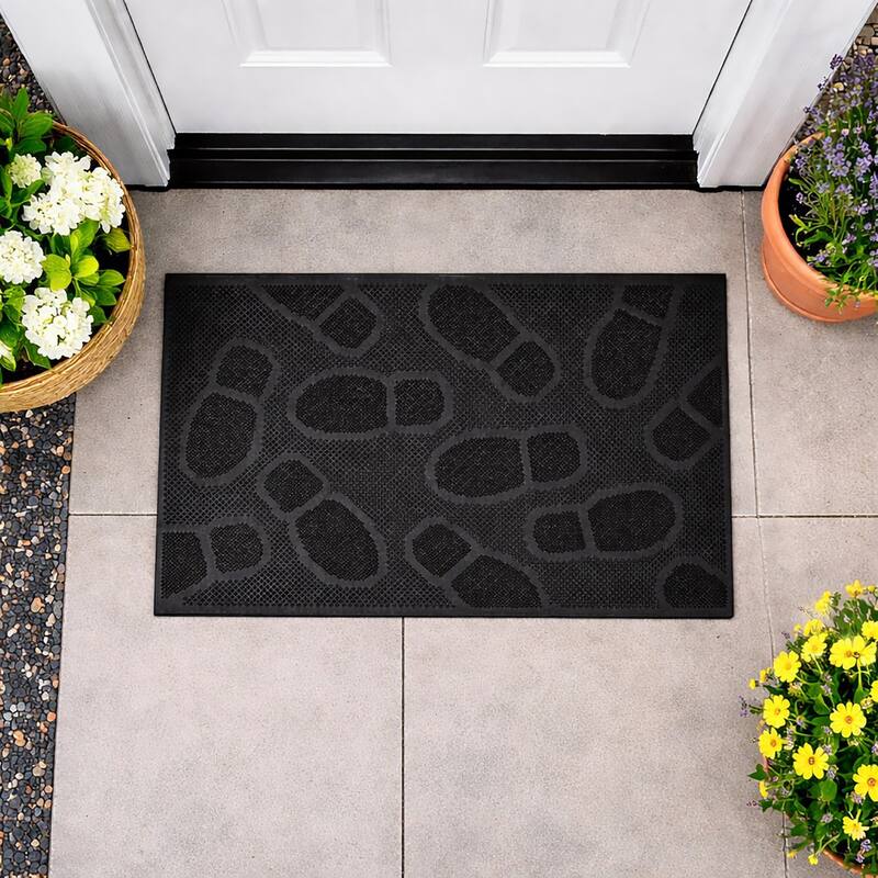 Outdoor Front Door Mat 30x18 Rubber Shoeprint - 18 W x 30 L x 1/8 H