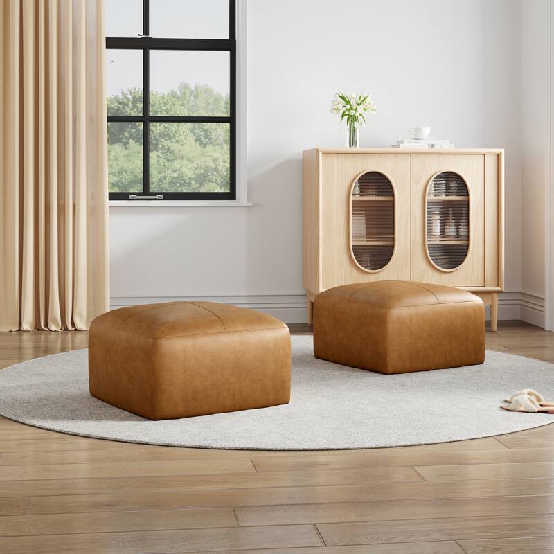 UIXE Genuine Leather Ottoman, Upholstered Ottoman for Living Room