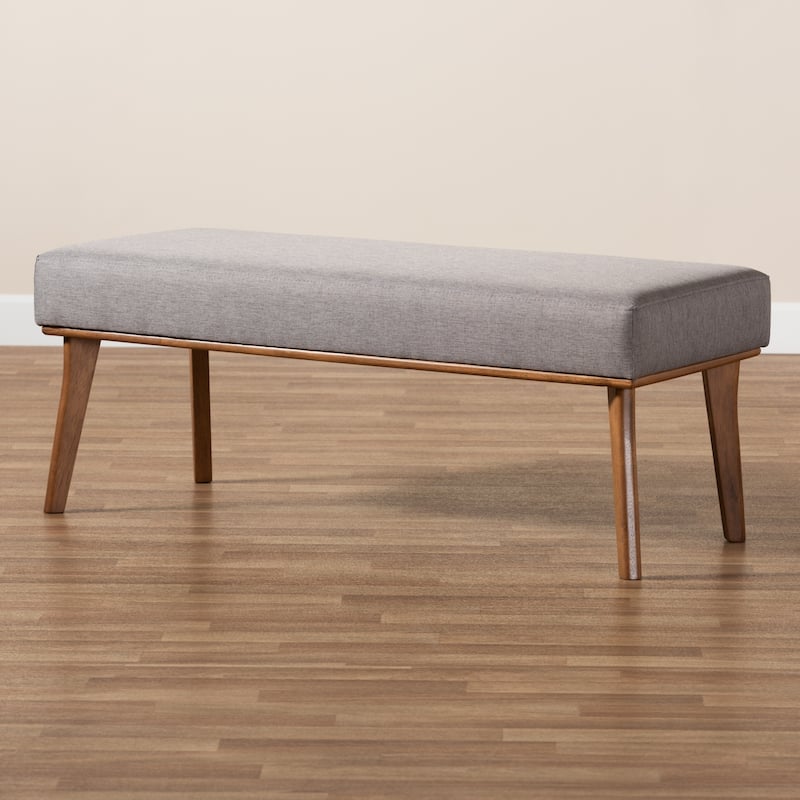 Odessa Grey Fabric and Walnut Brown Finished Wood Dining Bench