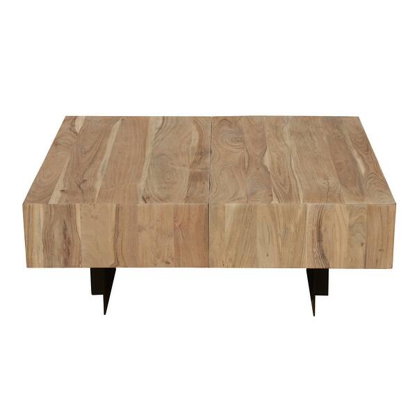 Glide Modern Industrial Sliding Top Coffee Table Handmade Solid Wood With Metal Base Overstock 31294179 Natural