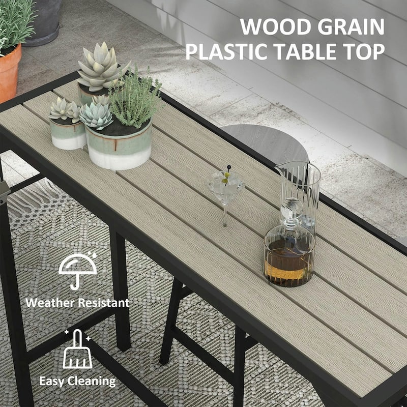 Outdoor Bar Height Table,Plastic Wood Grain Top,Built-In Bottle Opener