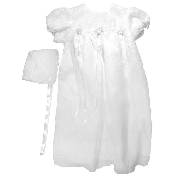 Shop Baby Girls White Lace Satin Ribbon Bonnet Christening Dress
