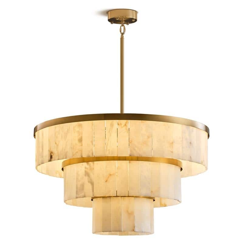 Elegant layered alabaster chandelier with natural stone panels