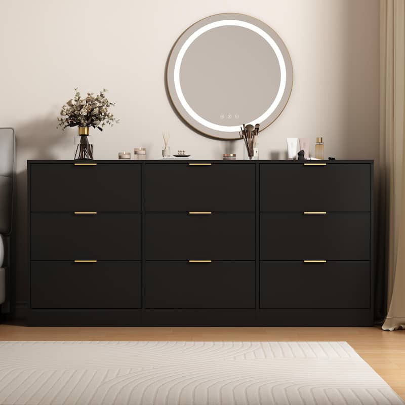 9 Drawer Dresser, 63"Large Deep Chest of Drawers, Wooden Dresser Storage Cabinet with 9 Drawers for Bedroom, Long Dressers
