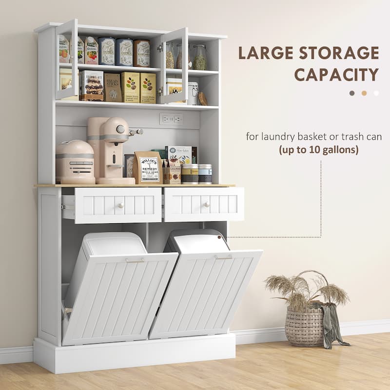 Kitchen Pantry Storage Cabinet with Charging Station - White