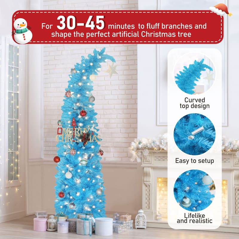 VEIKOUS 6ft Pre-Lit Artificial Christmas Tree with Adjustable Curved/Straight Top