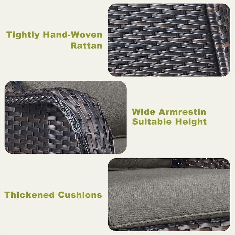 Gymojoy Patio Wicker 3-Seat Sofa with Ottoman