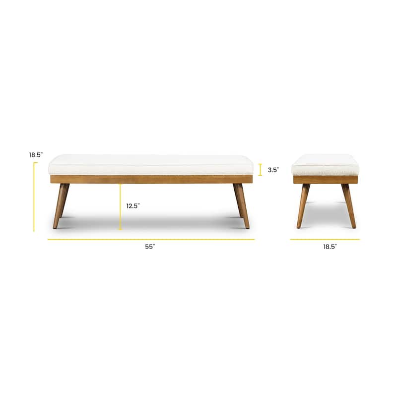 Poly & Bark Luca Fabric Bench - Tufted Seat with Solid Wood Legs