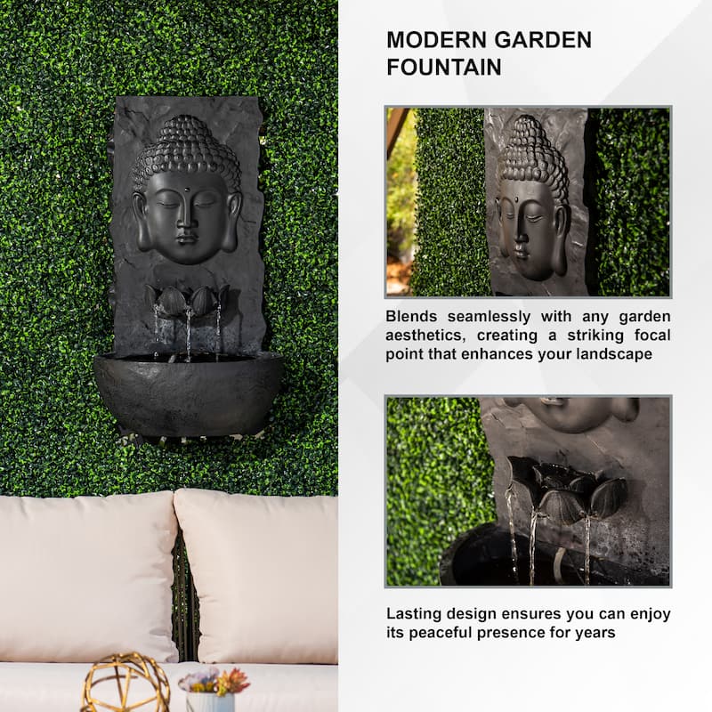 XBrand 30 in H Fiber Resin Wall Buddha Zen Outdoor Garden Water Fountain w/ warm LED Light