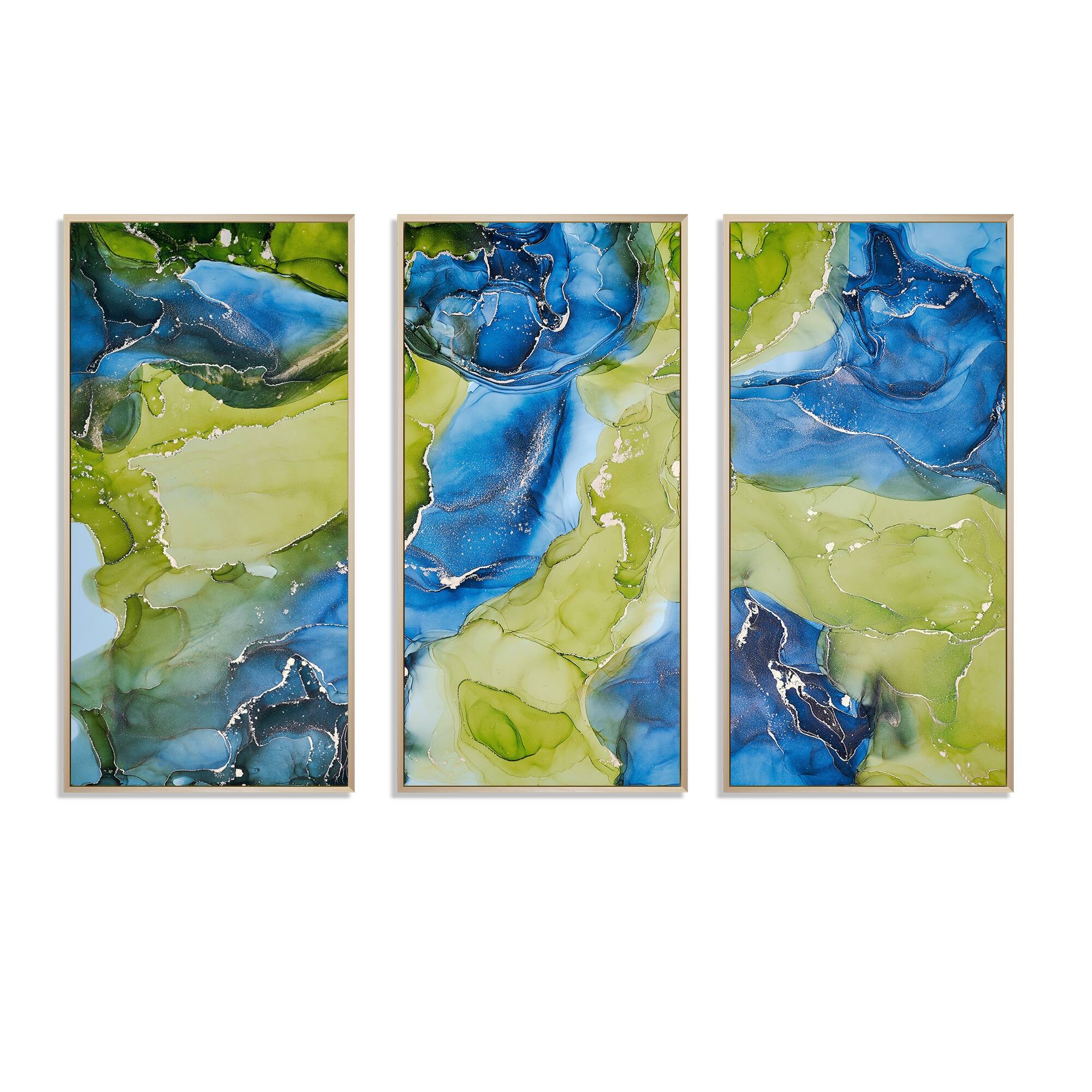 Designart "Blue And Green Luxury Abstract Fluid Art" Modern Framed