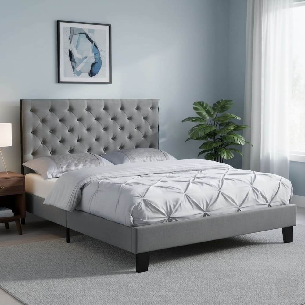 Mid-Century Tufted Platform Bed