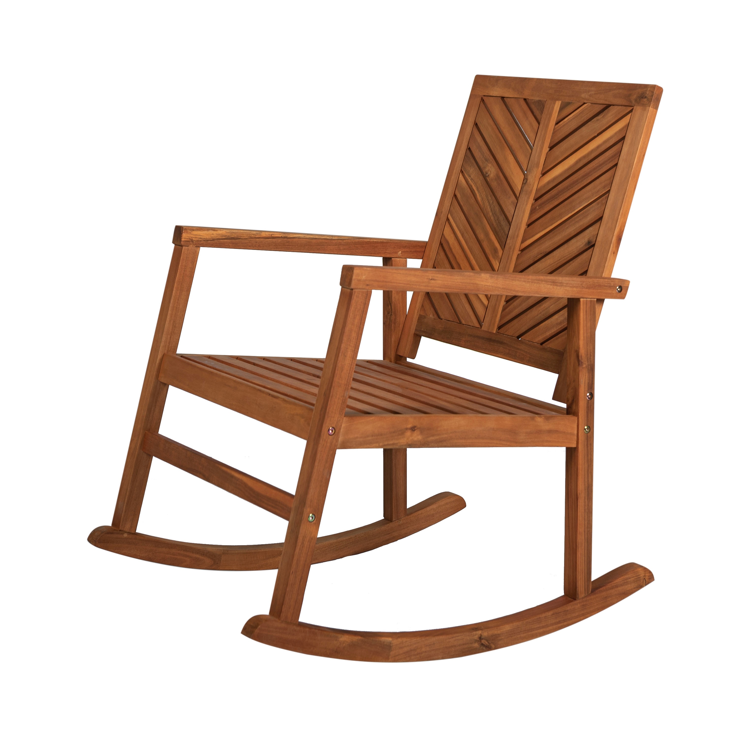 Ned Farmhouse Chevron Solid Acacia Wood Outdoor Rocking Chair, All-Weather Porch Rocker for Patio, Deck, and Garden - 22.4"