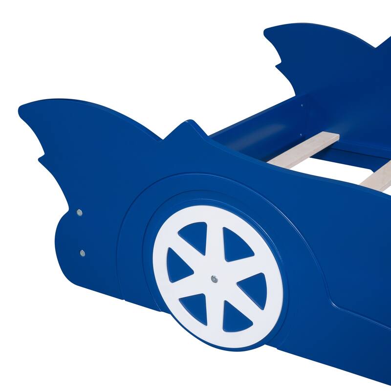 Full Size Race Car-Shaped Platform Bed with Sturdy Construction and Side Rails