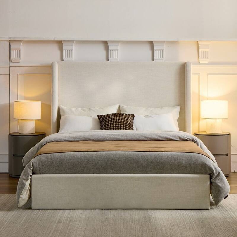 Upholstered Wingback Bed Without Wooden Slats Box Spring Required