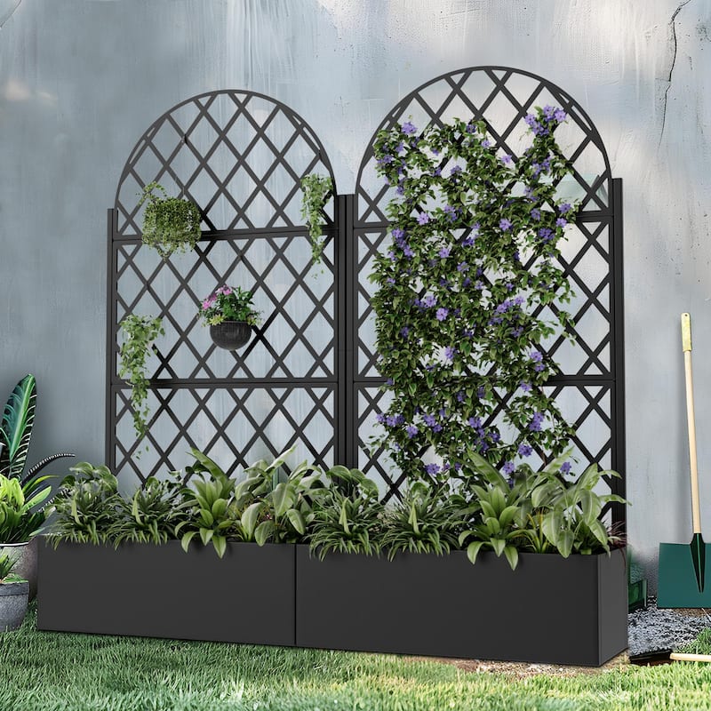Movable Raised Garden Bed with Trellis and Lockable Wheels - 71*35