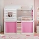 preview thumbnail 1 of 36, Blue & White Twin Bunk House Bed with Tent - Creative Play Space for Kids Pink+White
