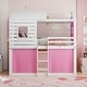 preview thumbnail 1 of 11, Twin Size Solid Pine Wood Bunk Bed w/Roll-Away Tent, Windows,Roof,Pink Pink+White - Twin