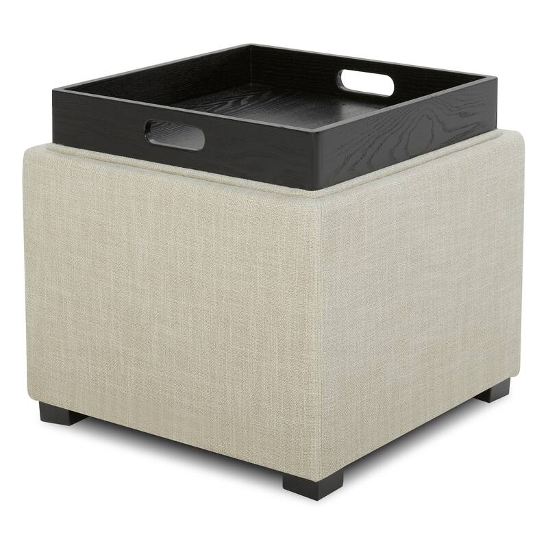 Spruce & Spring Ethan Storage Stool Ottoman - Single - Linen-Fabric