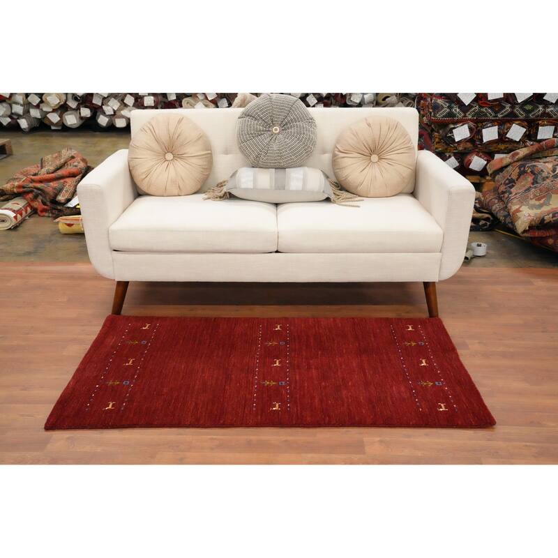 Hand Knotted Oriental 100% Wool Carpet Tribal Animal Pictorial Oranges & Rust Gabbeh Area Rug - 4' 11'' X 2' 7''