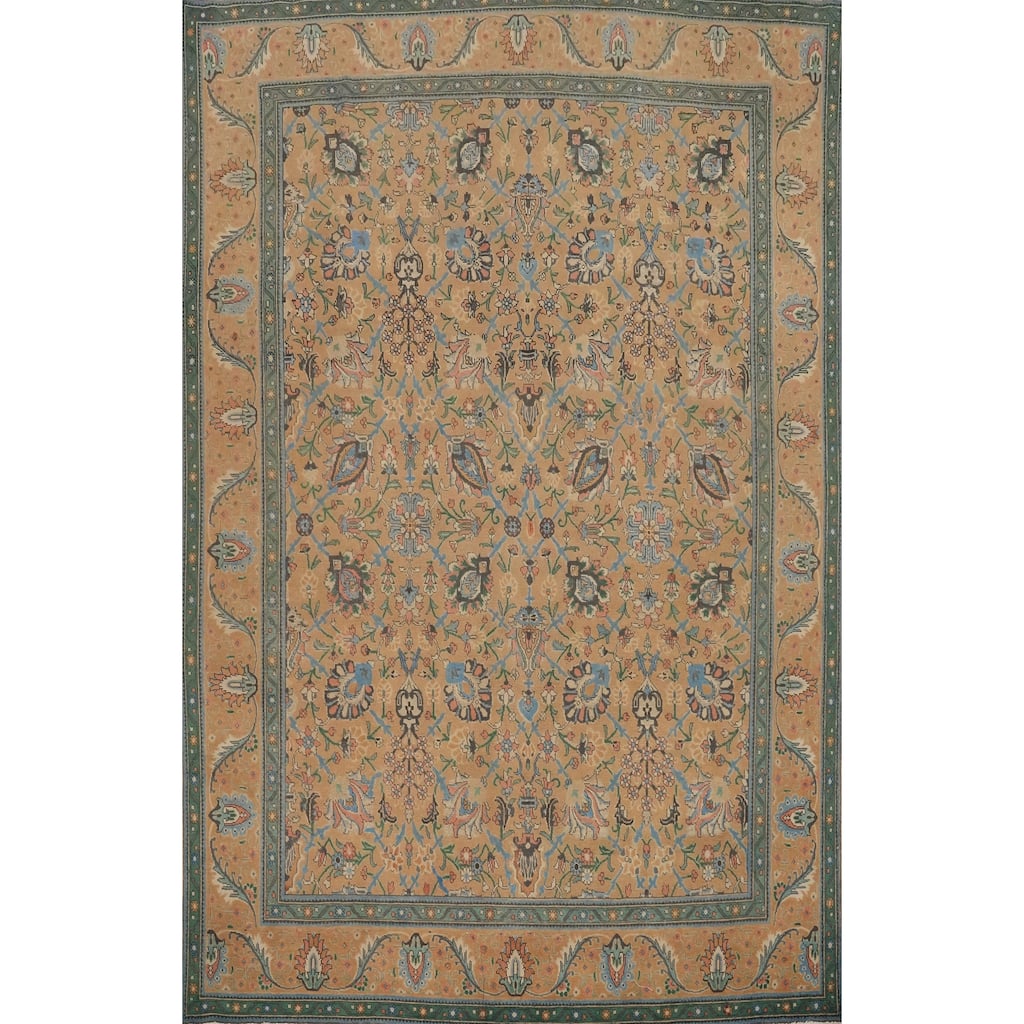 Hand Knotted Oriental 100% Wool Carpet Traditional All-Over Oranges & Rust Tabriz Area Rug - 13' 0'' X 9' 6''