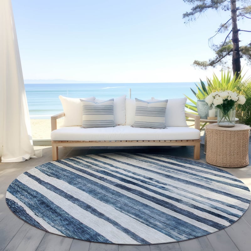 Machine Washable Indoor/ Outdoor Moroccan Stripe Chantille Rug